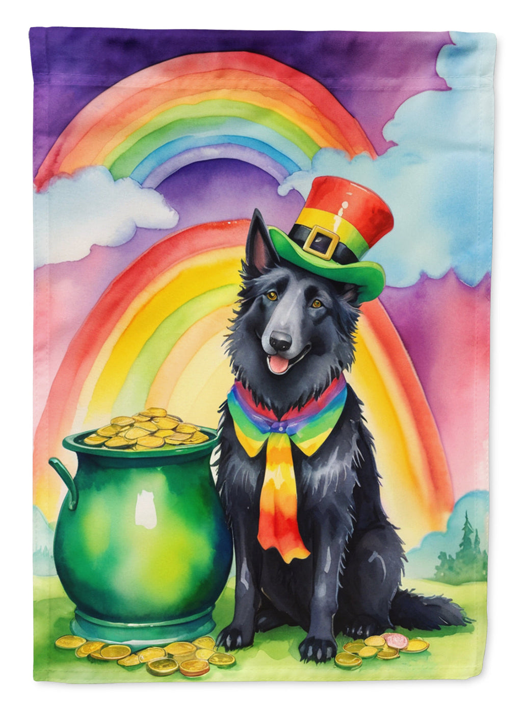 Belgian Sheepdog St Patrick's Day House Flag 28x40 Porch Sleeve Pole Decorative Outside Yard Banner Artwork Wall Hanging, Polyester