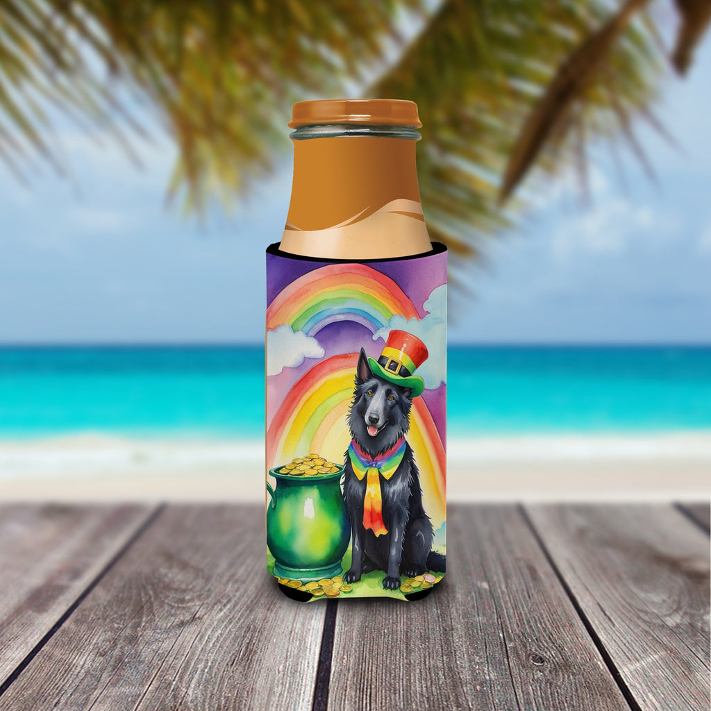 Belgian Sheepdog St Patrick's Day Slim Can Hugger , Insulated Foam Hugger for 12 oz Slim Cans, Beer Bottles & Water Bottles, Printed in USA