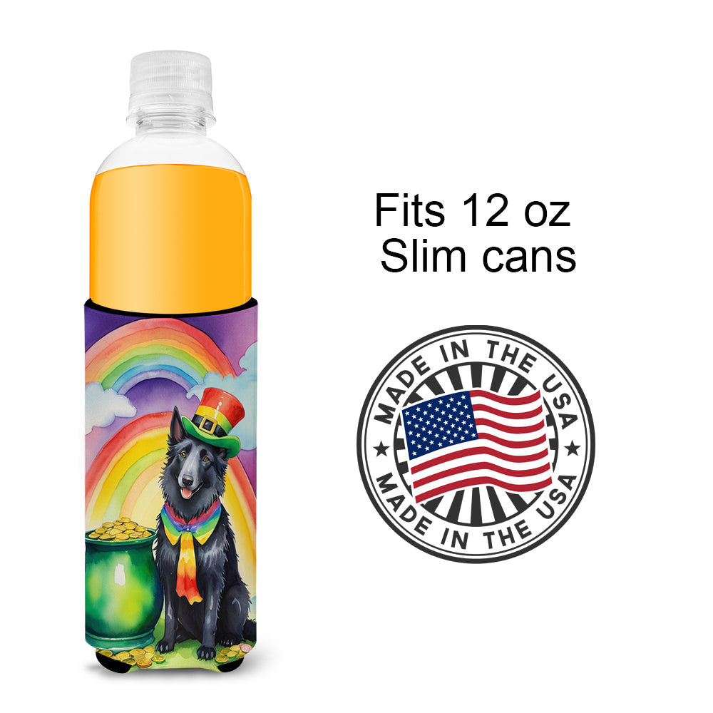 Belgian Sheepdog St Patrick's Day Slim Can Hugger , Insulated Foam Hugger for 12 oz Slim Cans, Beer Bottles & Water Bottles, Printed in USA