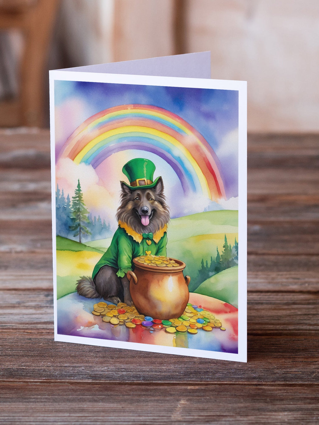Belgian Tervuren St Patrick's Day Greeting Cards Pack of 8 Blank Cards with Envelopes Whimsical A7 Size 5x7