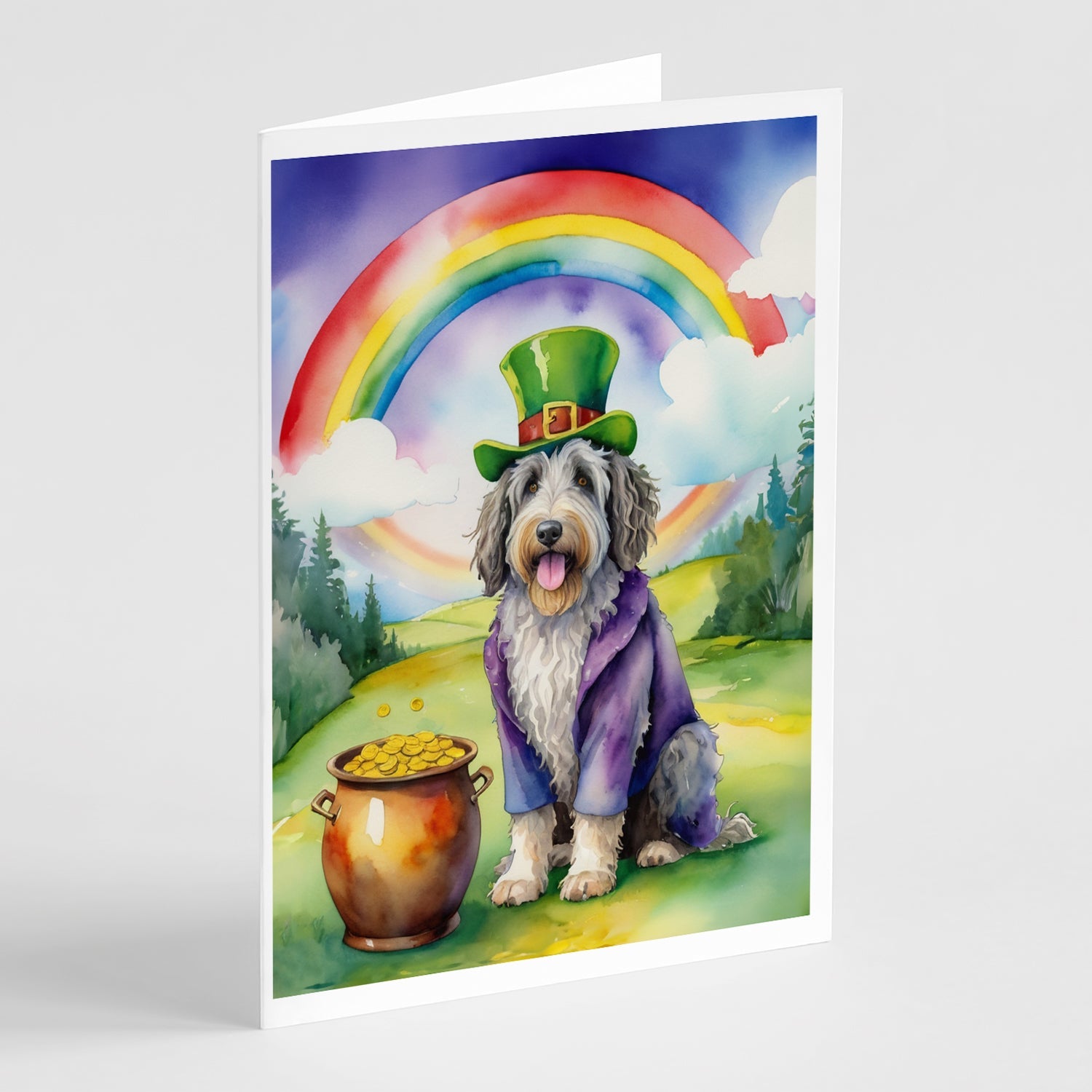 Bergamasco Sheepdog St Patrick's Day Greeting Cards Pack of 8 Blank Cards with Envelopes Whimsical A7 Size 5x7