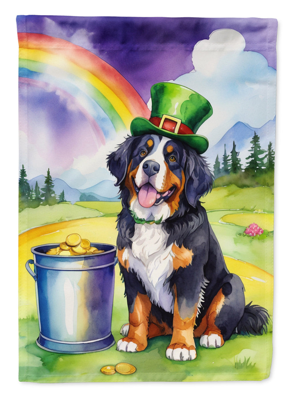 Bernese Mountain Dog St Patrick's Day House Flag 28x40 Porch Sleeve Pole Decorative Outside Yard Banner Artwork Wall Hanging, Polyester