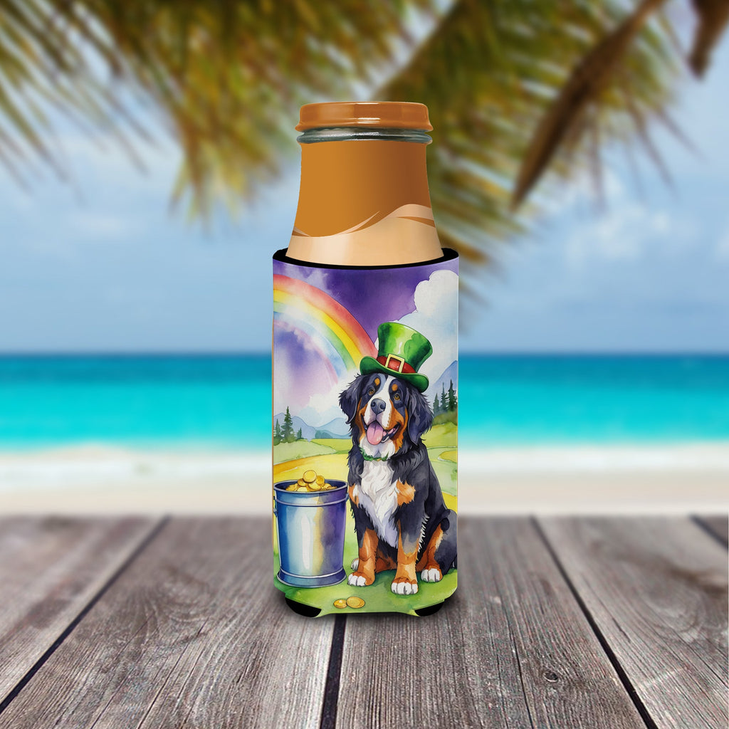Bernese Mountain Dog St Patrick's Day Slim Can Hugger , Insulated Foam Hugger for 12 oz Slim Cans, Beer Bottles & Water Bottles, Printed in USA