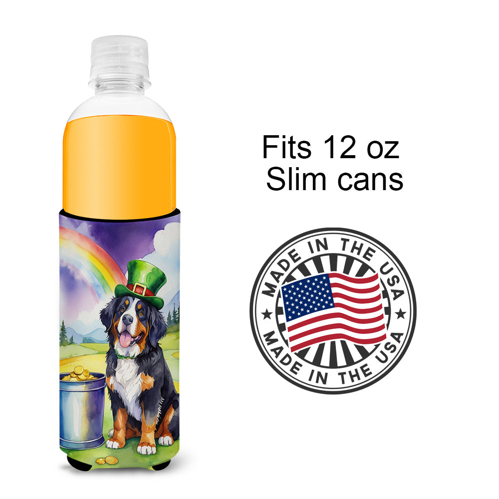Bernese Mountain Dog St Patrick's Day Slim Can Hugger , Insulated Foam Hugger for 12 oz Slim Cans, Beer Bottles & Water Bottles, Printed in USA