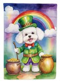 Bichon Frise St Patrick's Day House Flag 28x40 Porch Sleeve Pole Decorative Outside Yard Banner Artwork Wall Hanging, Polyester