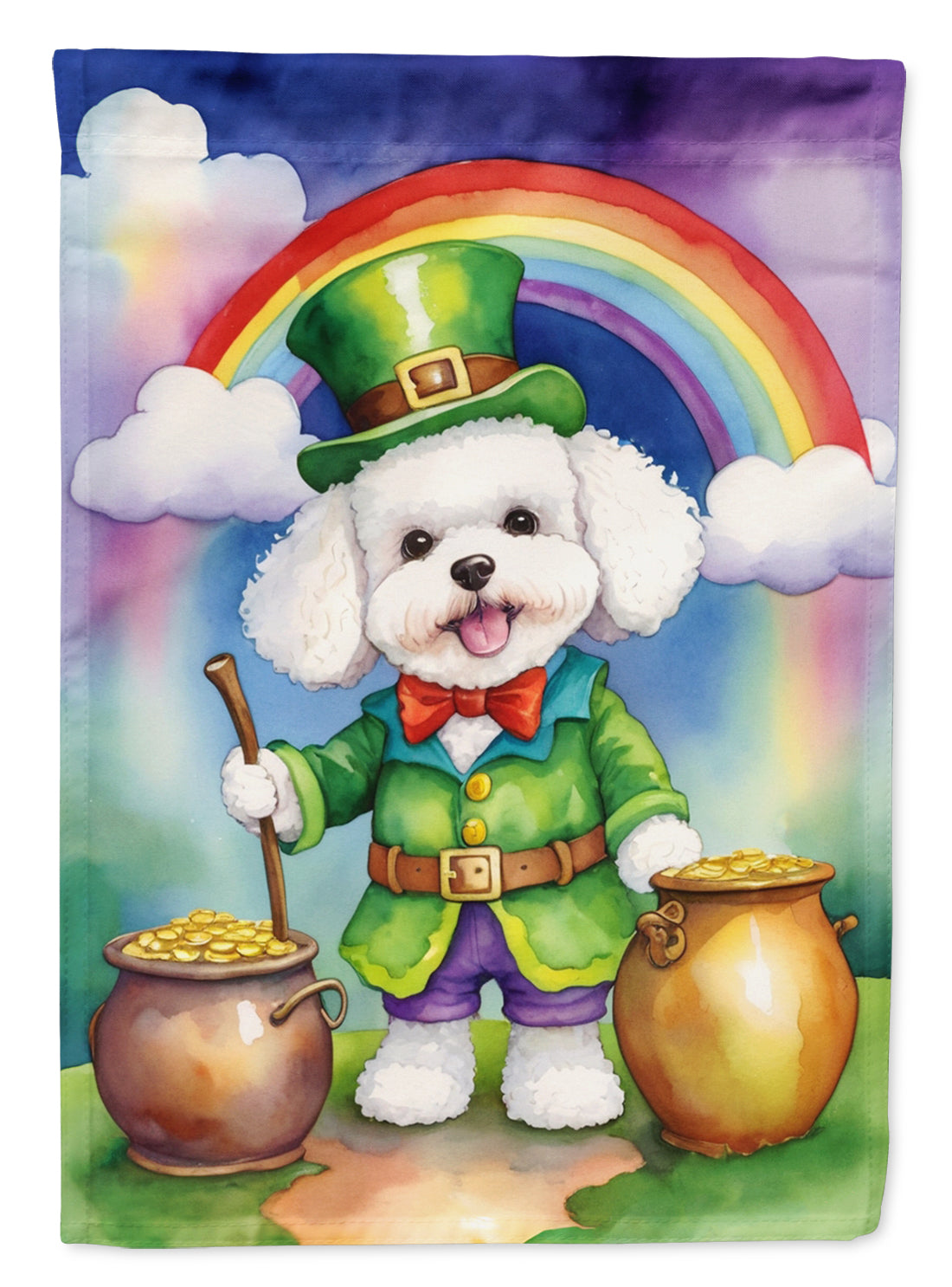 Bichon Frise St Patrick's Day House Flag 28x40 Porch Sleeve Pole Decorative Outside Yard Banner Artwork Wall Hanging, Polyester