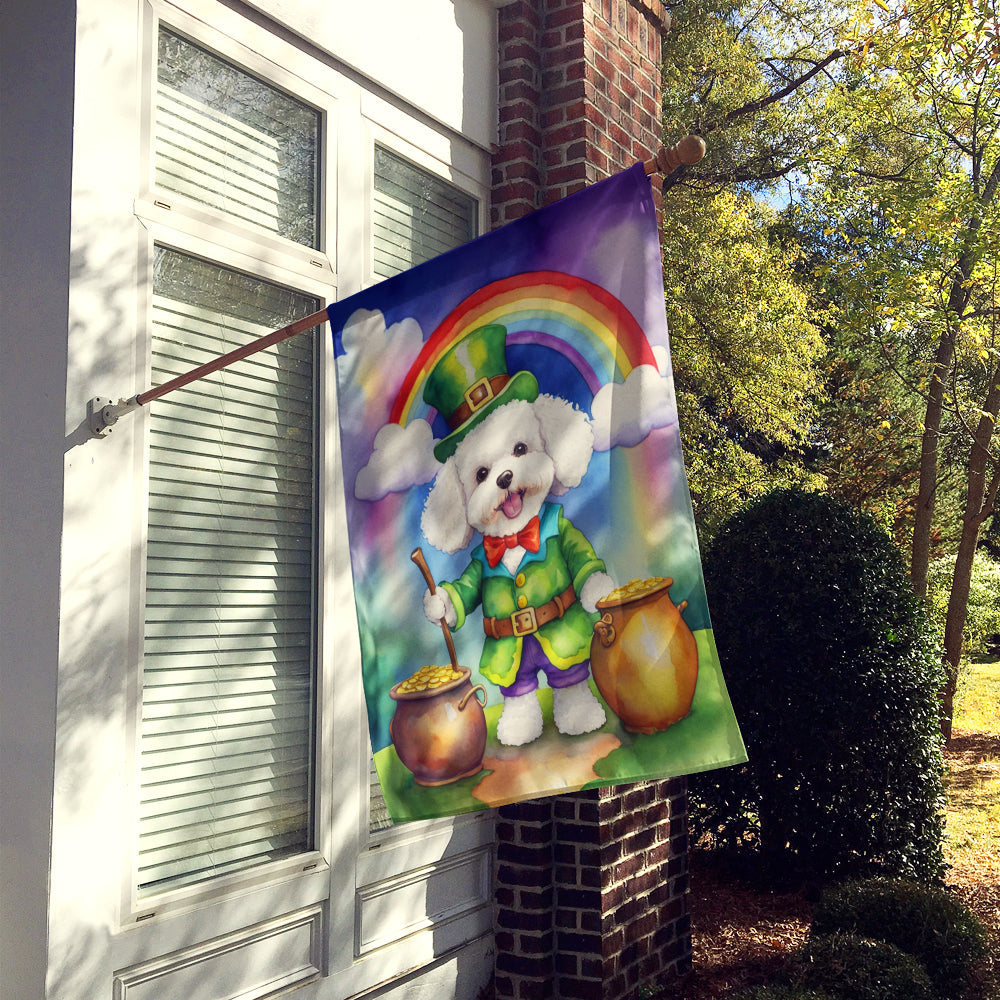 Bichon Frise St Patrick's Day House Flag 28x40 Porch Sleeve Pole Decorative Outside Yard Banner Artwork Wall Hanging, Polyester