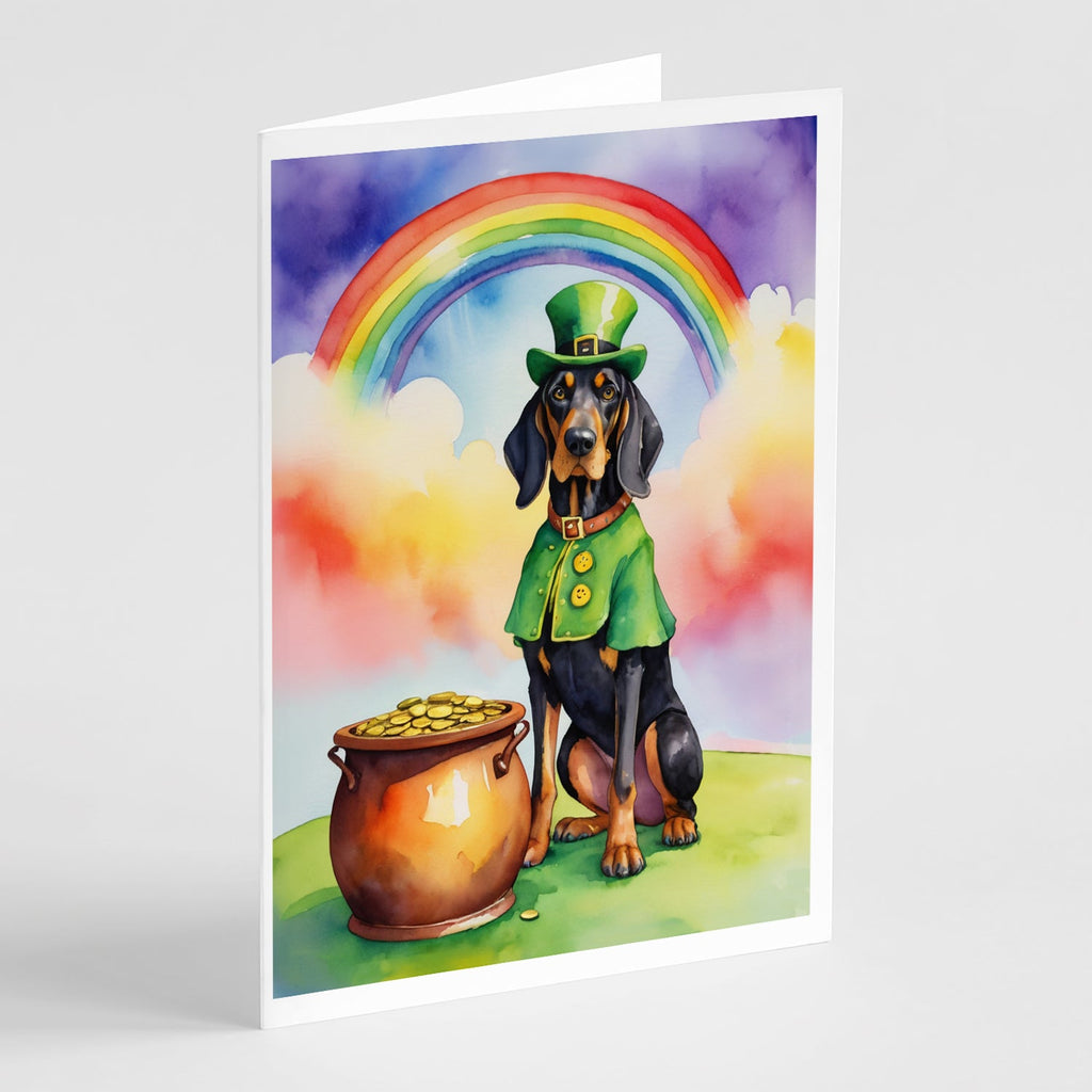 Black and Tan Coonhound St Patrick's Day Greeting Cards Pack of 8 Blank Cards with Envelopes Whimsical A7 Size 5x7