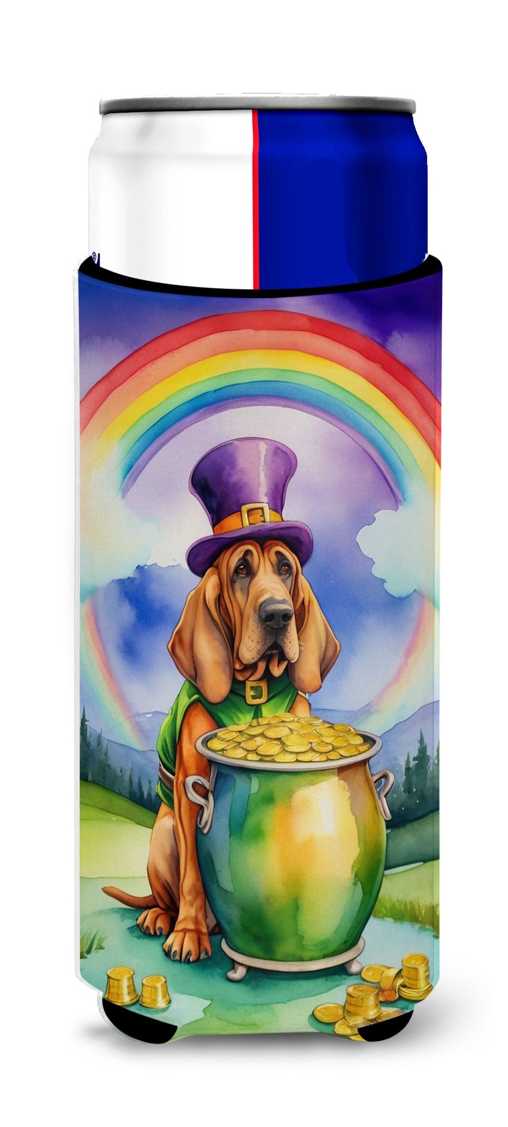 Bloodhound St Patrick's Day Slim Can Hugger , Insulated Foam Hugger for 12 oz Slim Cans, Beer Bottles & Water Bottles, Printed in USA