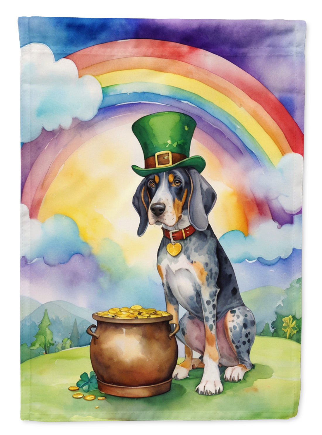 Bluetick Coonhound St Patrick's Day House Flag 28x40 Porch Sleeve Pole Decorative Outside Yard Banner Artwork Wall Hanging, Polyester