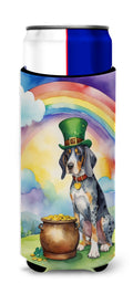 Bluetick Coonhound St Patrick's Day Slim Can Hugger , Insulated Foam Hugger for 12 oz Slim Cans, Beer Bottles & Water Bottles, Printed in USA