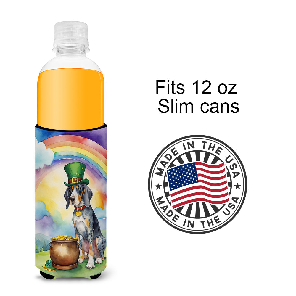 Bluetick Coonhound St Patrick's Day Slim Can Hugger , Insulated Foam Hugger for 12 oz Slim Cans, Beer Bottles & Water Bottles, Printed in USA