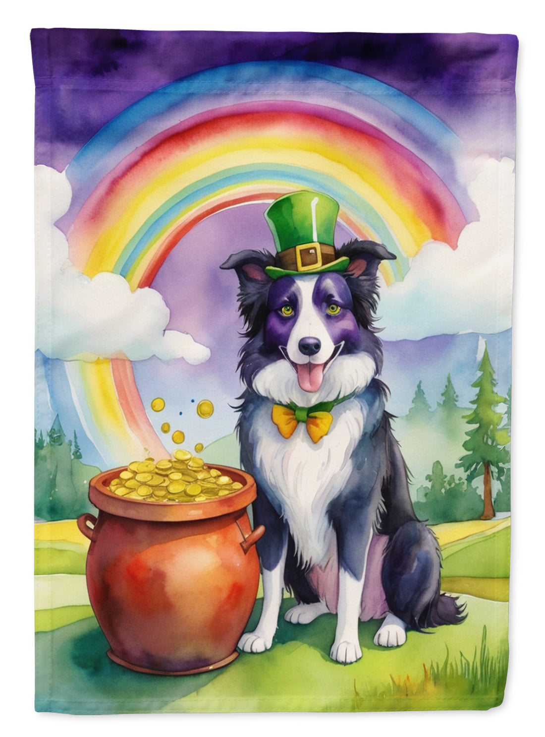 Border Collie St Patrick's Day House Flag 28x40 Porch Sleeve Pole Decorative Outside Yard Banner Artwork Wall Hanging, Polyester