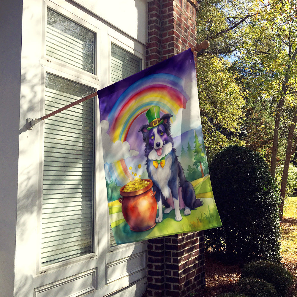 Border Collie St Patrick's Day House Flag 28x40 Porch Sleeve Pole Decorative Outside Yard Banner Artwork Wall Hanging, Polyester