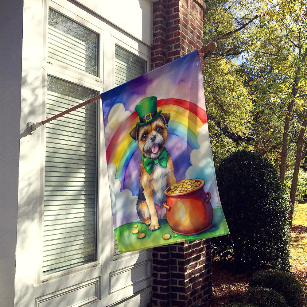 Border Terrier St Patrick's Day House Flag 28x40 Porch Sleeve Pole Decorative Outside Yard Banner Artwork Wall Hanging, Polyester