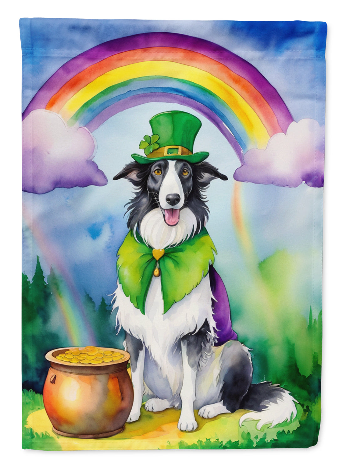 Borzoi St Patrick's Day House Flag 28x40 Porch Sleeve Pole Decorative Outside Yard Banner Artwork Wall Hanging, Polyester