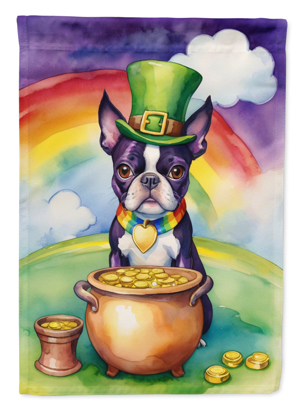 Boston Terrier St Patrick's Day House Flag 28x40 Porch Sleeve Pole Decorative Outside Yard Banner Artwork Wall Hanging, Polyester