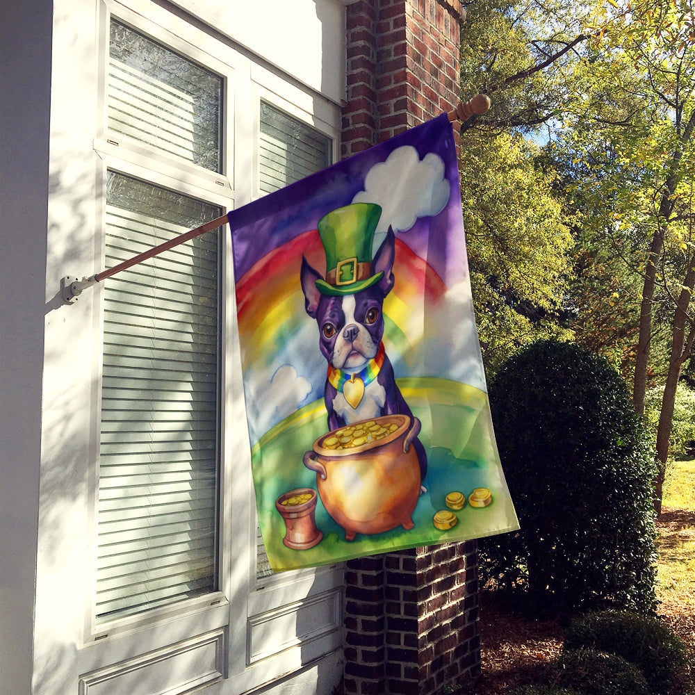 Boston Terrier St Patrick's Day House Flag 28x40 Porch Sleeve Pole Decorative Outside Yard Banner Artwork Wall Hanging, Polyester