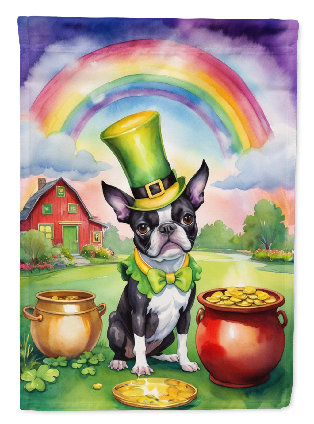 Boston Terrier St Patrick's Day House Flag 28x40 Porch Sleeve Pole Decorative Outside Yard Banner Artwork Wall Hanging, Polyester