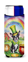 Boston Terrier St Patrick's Day Slim Can Hugger , Insulated Foam Hugger for 12 oz Slim Cans, Beer Bottles & Water Bottles, Printed in USA