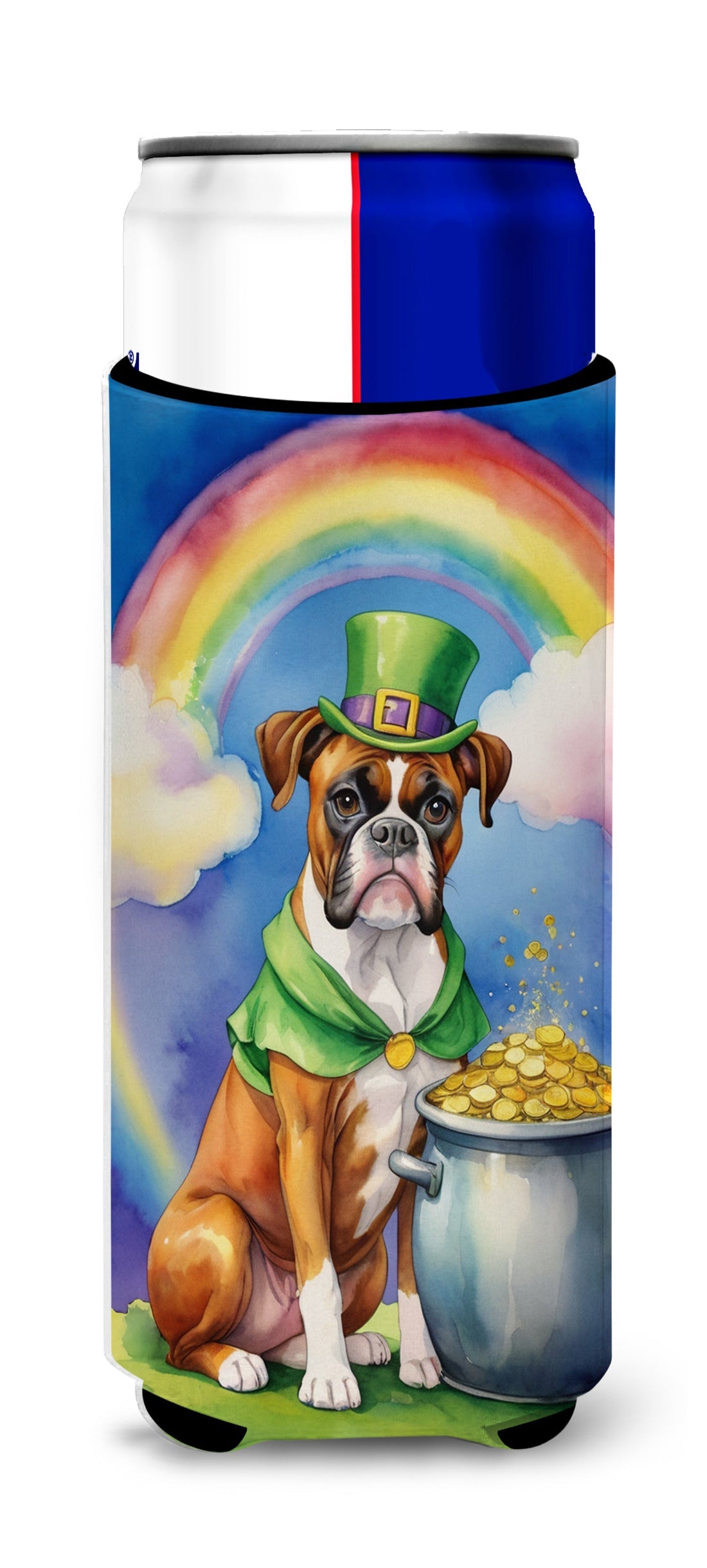 Boxer St Patrick's Day Slim Can Hugger , Insulated Foam Hugger for 12 oz Slim Cans, Beer Bottles & Water Bottles, Printed in USA