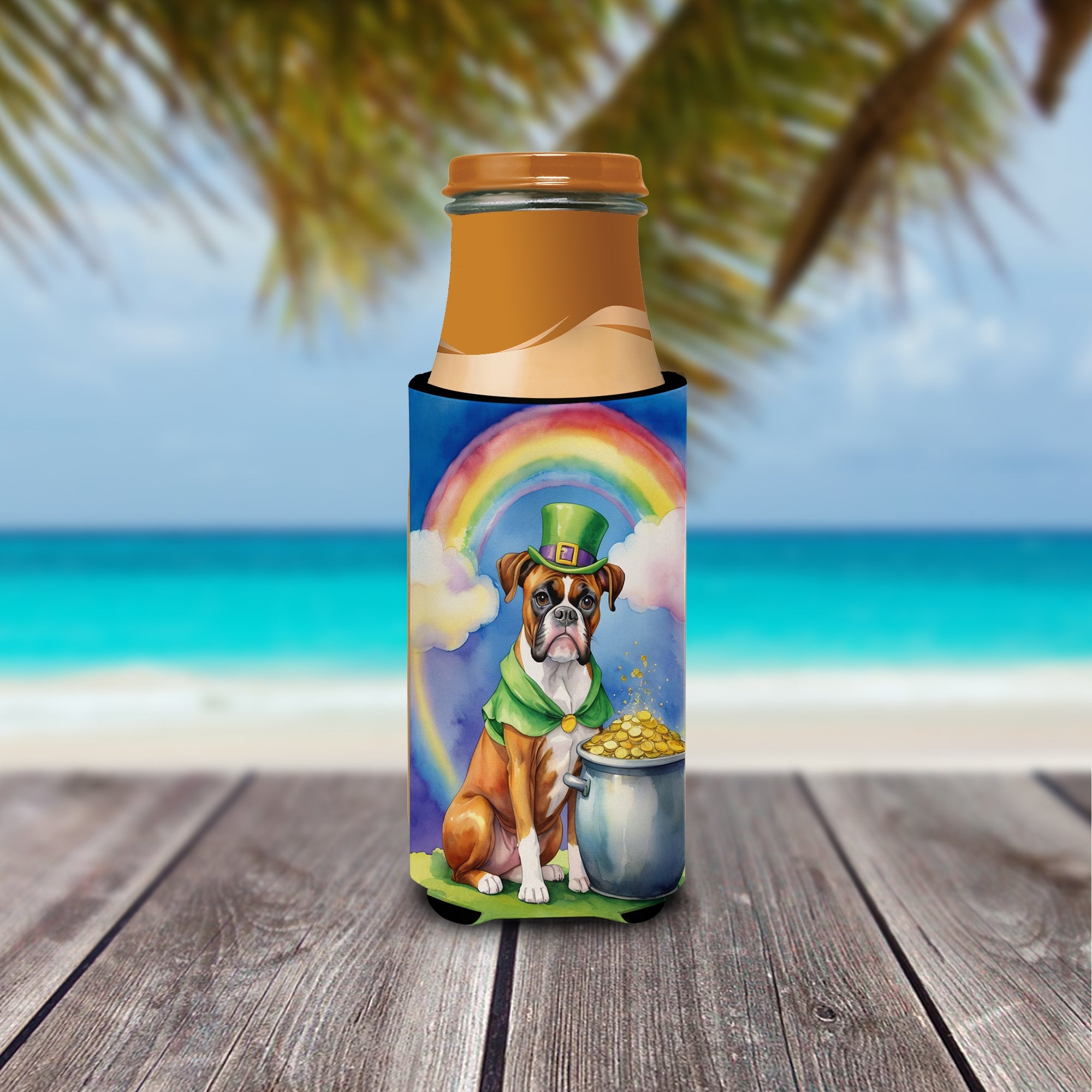 Boxer St Patrick's Day Slim Can Hugger , Insulated Foam Hugger for 12 oz Slim Cans, Beer Bottles & Water Bottles, Printed in USA