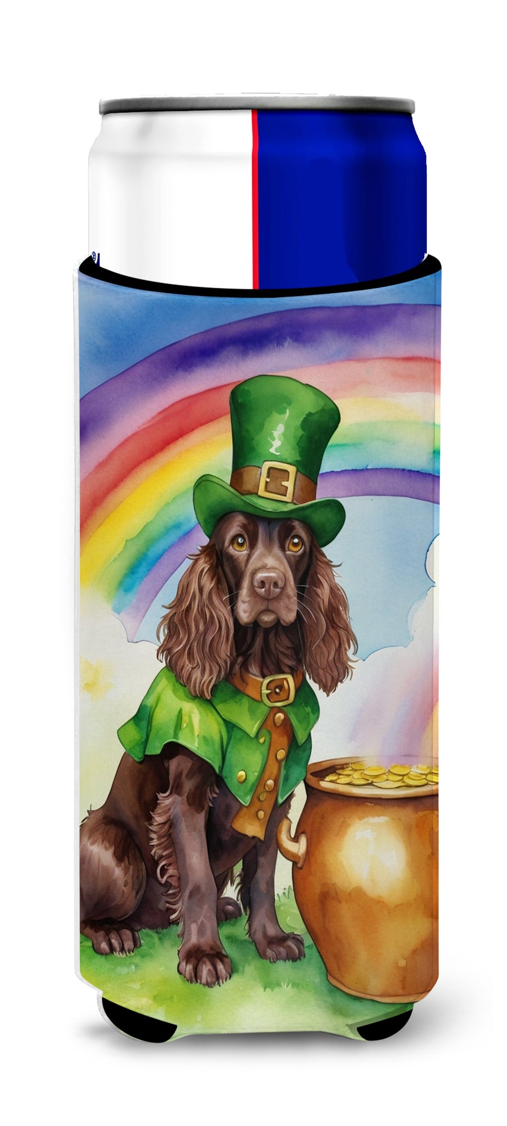 Boykin Spaniel St Patrick's Day Slim Can Hugger , Insulated Foam Hugger for 12 oz Slim Cans, Beer Bottles & Water Bottles, Printed in USA