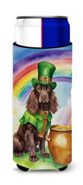 Boykin Spaniel St Patrick's Day Slim Can Hugger , Insulated Foam Hugger for 12 oz Slim Cans, Beer Bottles & Water Bottles, Printed in USA