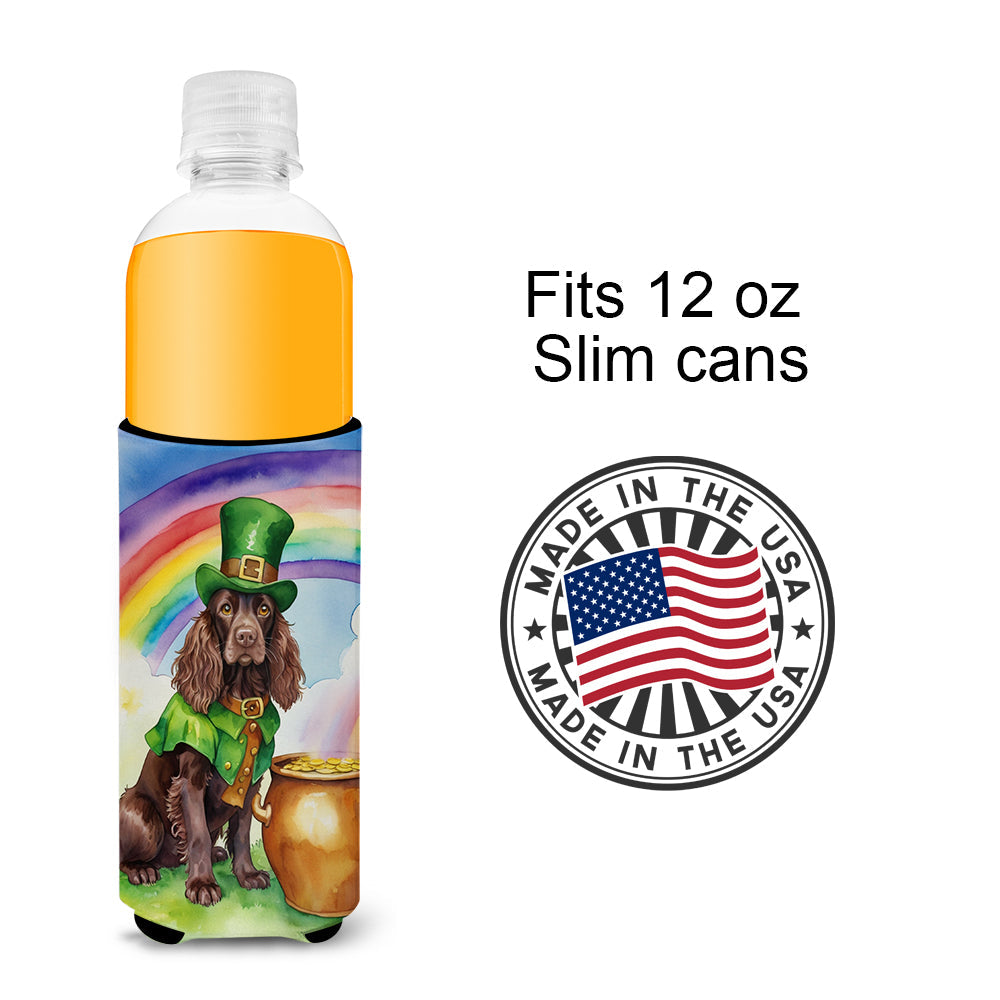 Boykin Spaniel St Patrick's Day Slim Can Hugger , Insulated Foam Hugger for 12 oz Slim Cans, Beer Bottles & Water Bottles, Printed in USA