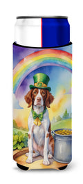Brittany Spaniel St Patrick's Day Slim Can Hugger , Insulated Foam Hugger for 12 oz Slim Cans, Beer Bottles & Water Bottles, Printed in USA