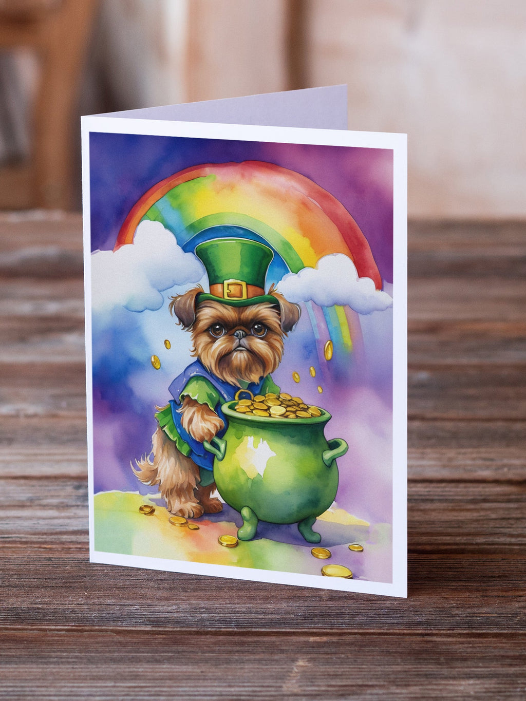 Brussels Griffon St Patrick's Day Greeting Cards Pack of 8 Blank Cards with Envelopes Whimsical A7 Size 5x7