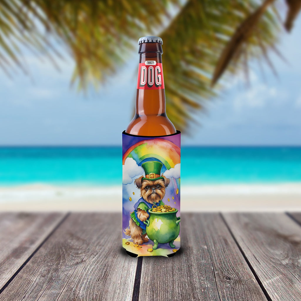 Brussels Griffon St Patrick's Day Slim Can Hugger , Insulated Foam Hugger for 12 oz Slim Cans, Beer Bottles & Water Bottles, Printed in USA