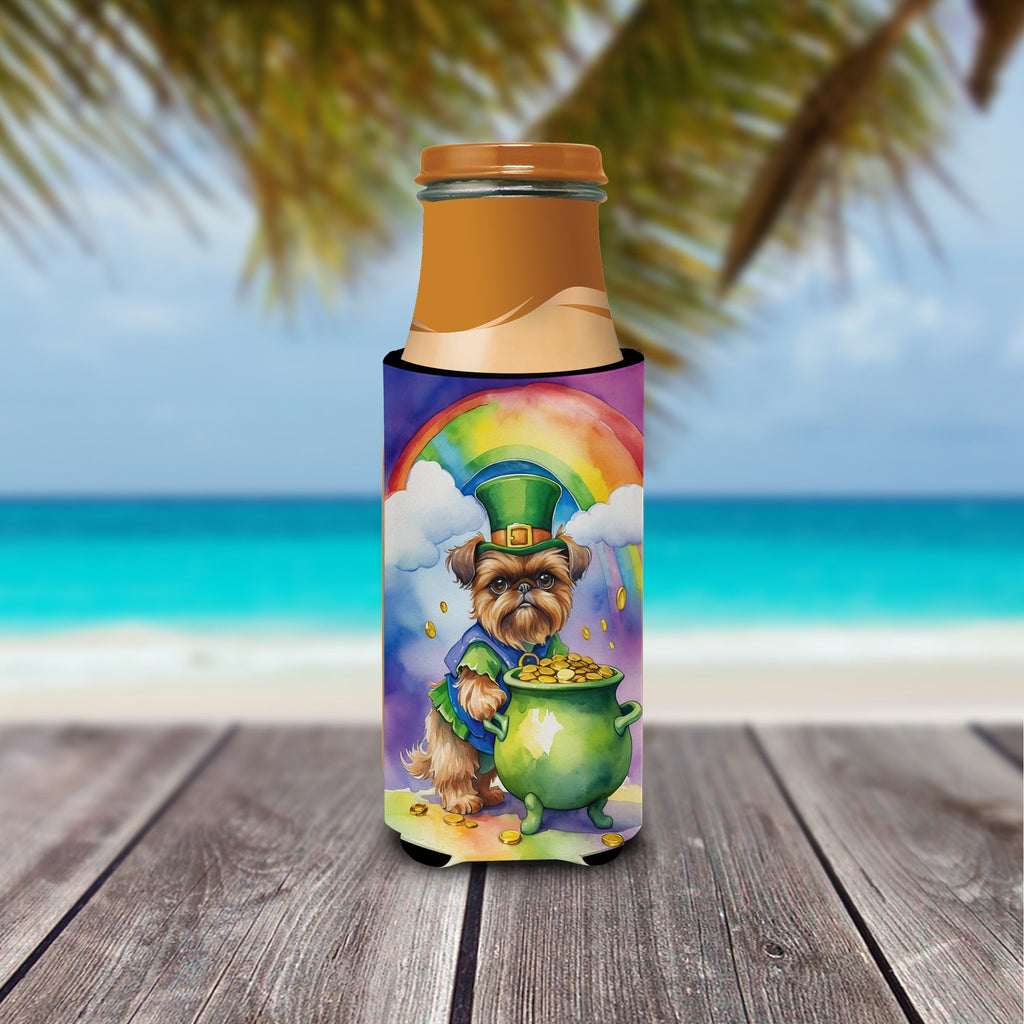 Brussels Griffon St Patrick's Day Slim Can Hugger , Insulated Foam Hugger for 12 oz Slim Cans, Beer Bottles & Water Bottles, Printed in USA