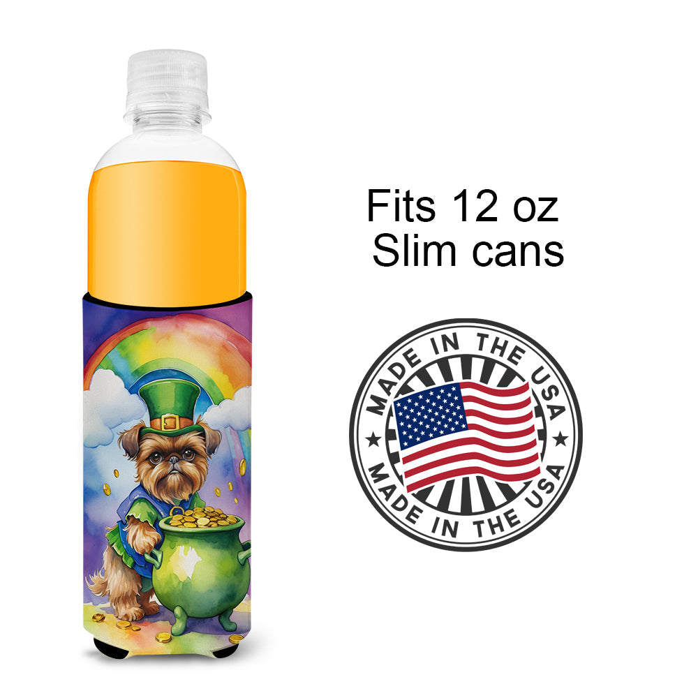 Brussels Griffon St Patrick's Day Slim Can Hugger , Insulated Foam Hugger for 12 oz Slim Cans, Beer Bottles & Water Bottles, Printed in USA