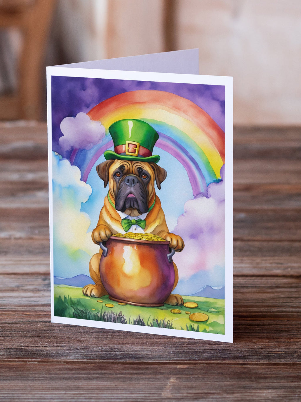 Bullmastiff St Patrick's Day Greeting Cards Pack of 8 Blank Cards with Envelopes Whimsical A7 Size 5x7