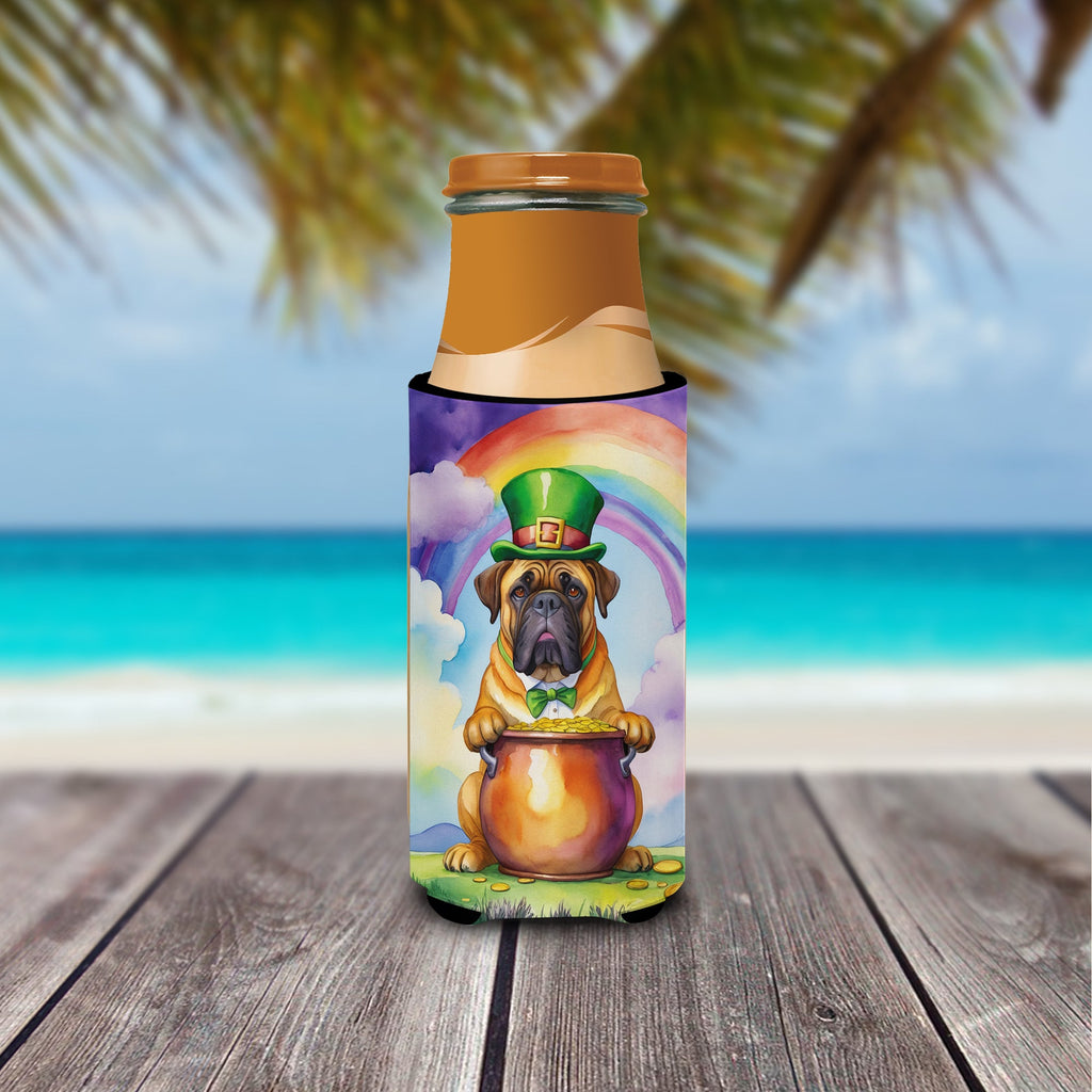 Bullmastiff St Patrick's Day Slim Can Hugger , Insulated Foam Hugger for 12 oz Slim Cans, Beer Bottles & Water Bottles, Printed in USA