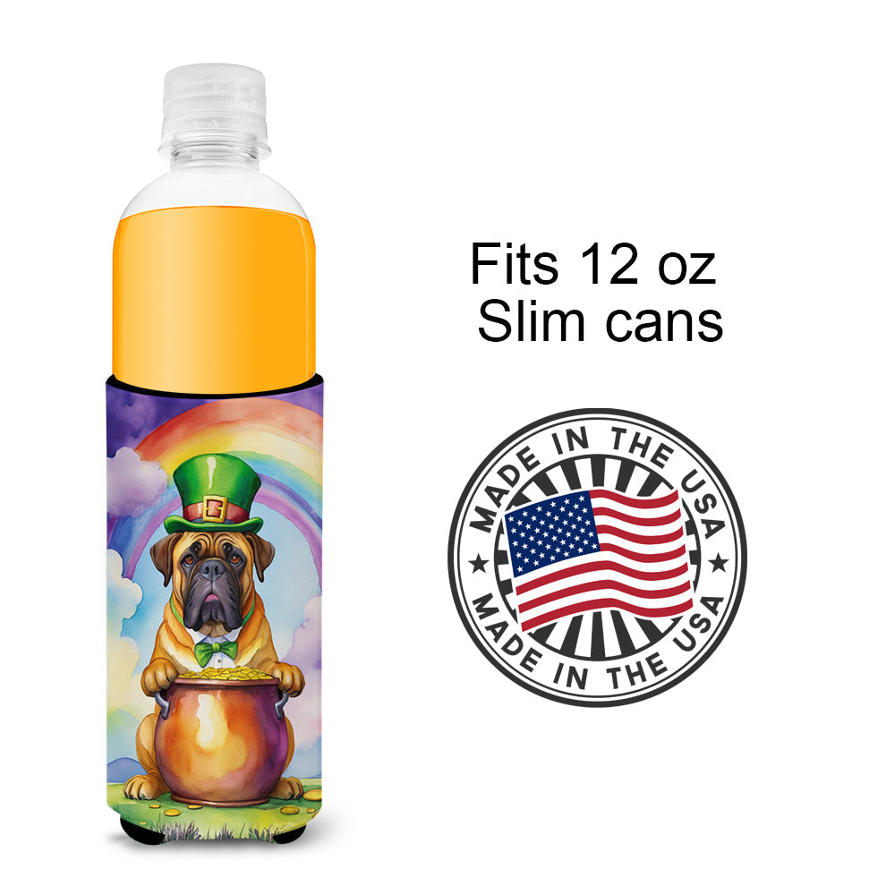 Bullmastiff St Patrick's Day Slim Can Hugger , Insulated Foam Hugger for 12 oz Slim Cans, Beer Bottles & Water Bottles, Printed in USA