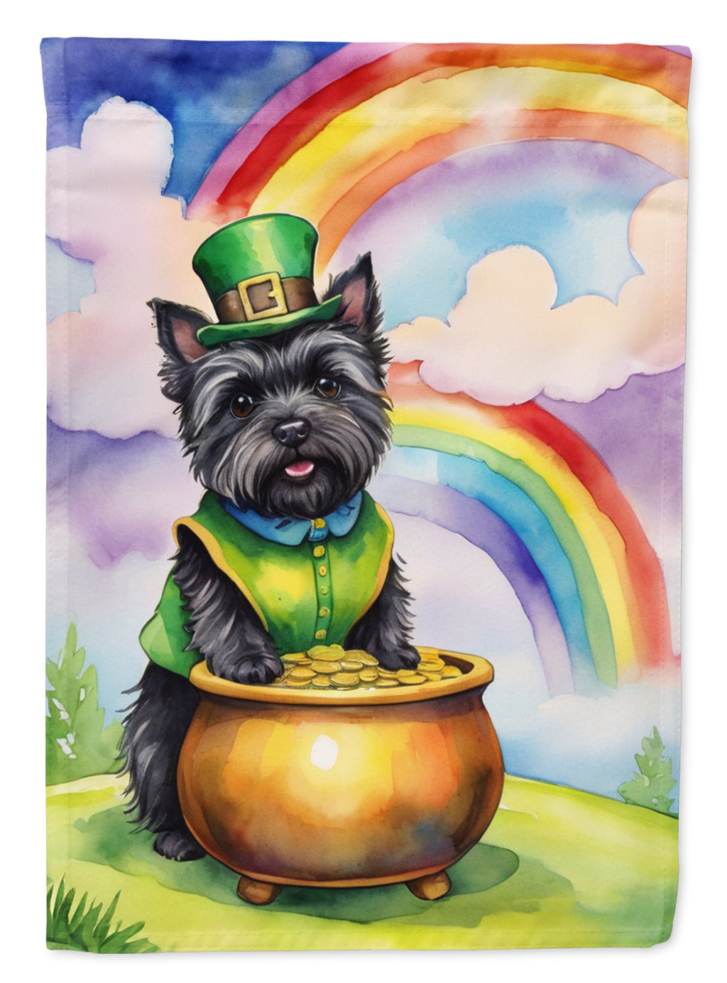 Cairn Terrier St Patrick's Day House Flag 28x40 Porch Sleeve Pole Decorative Outside Yard Banner Artwork Wall Hanging, Polyester