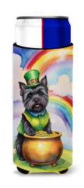 Cairn Terrier St Patrick's Day Slim Can Hugger , Insulated Foam Hugger for 12 oz Slim Cans, Beer Bottles & Water Bottles, Printed in USA