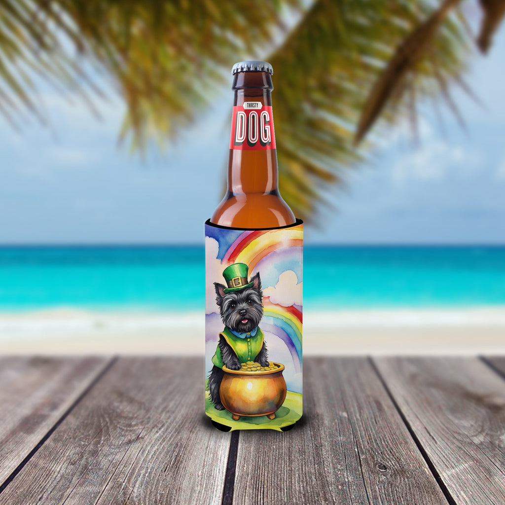 Cairn Terrier St Patrick's Day Slim Can Hugger , Insulated Foam Hugger for 12 oz Slim Cans, Beer Bottles & Water Bottles, Printed in USA
