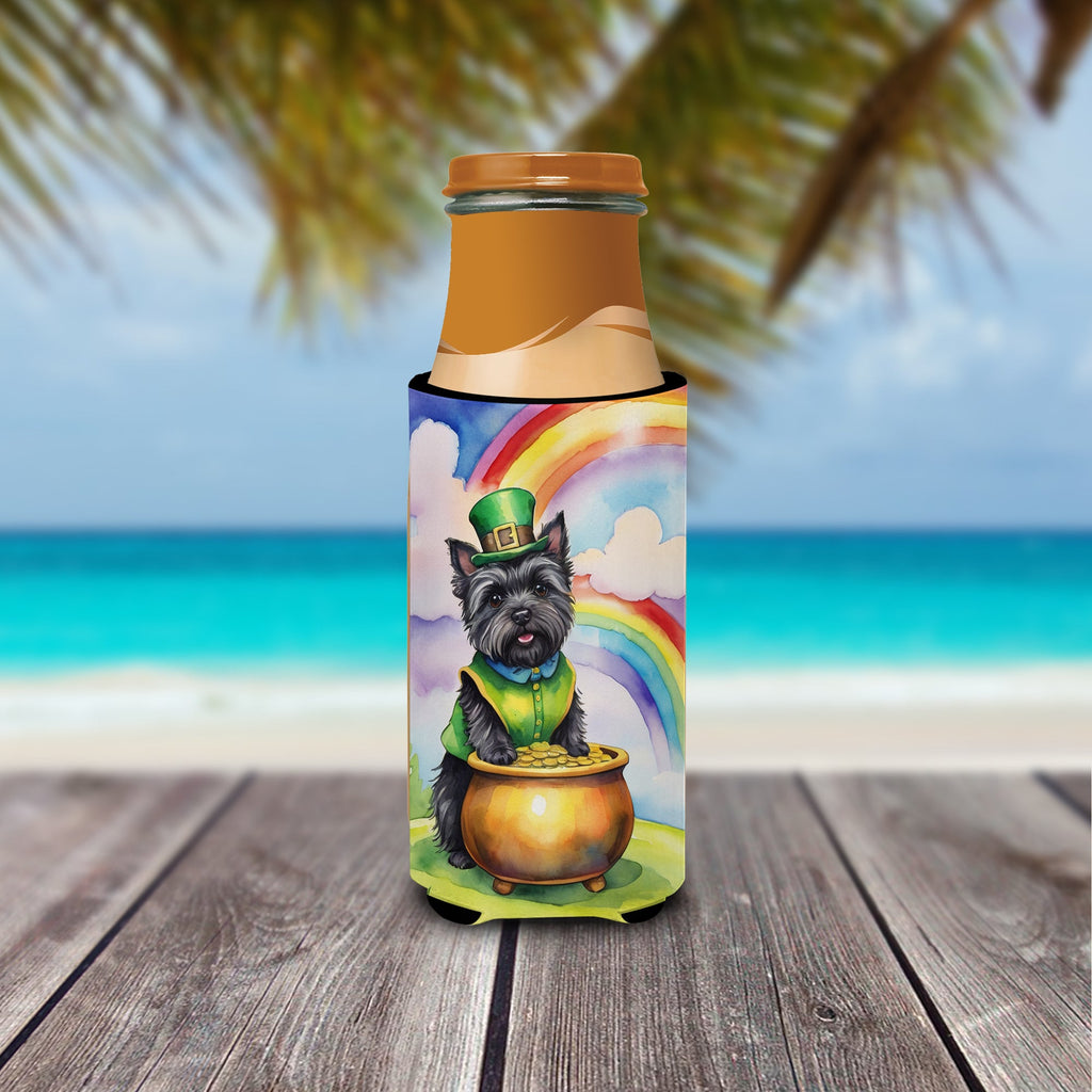 Cairn Terrier St Patrick's Day Slim Can Hugger , Insulated Foam Hugger for 12 oz Slim Cans, Beer Bottles & Water Bottles, Printed in USA