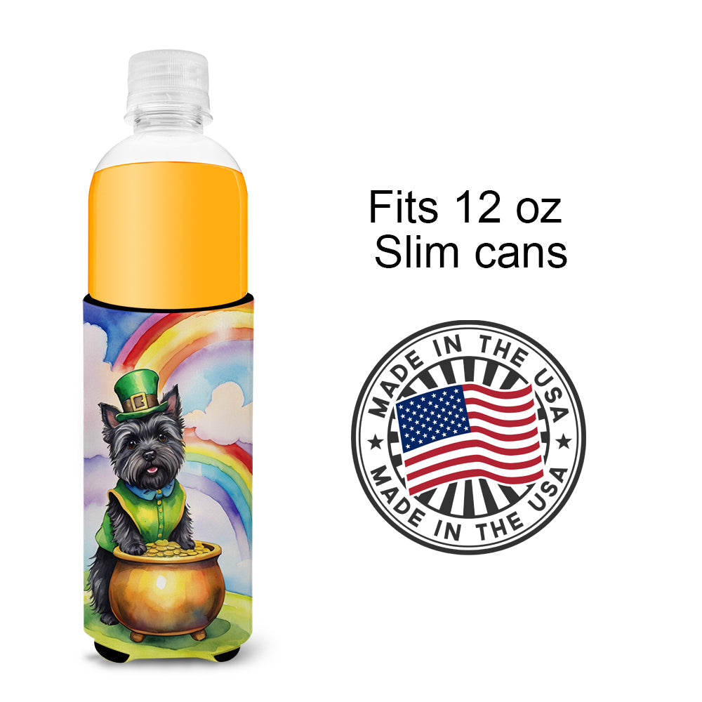 Cairn Terrier St Patrick's Day Slim Can Hugger , Insulated Foam Hugger for 12 oz Slim Cans, Beer Bottles & Water Bottles, Printed in USA