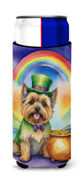 Cairn Terrier St Patrick's Day Slim Can Hugger , Insulated Foam Hugger for 12 oz Slim Cans, Beer Bottles & Water Bottles, Printed in USA