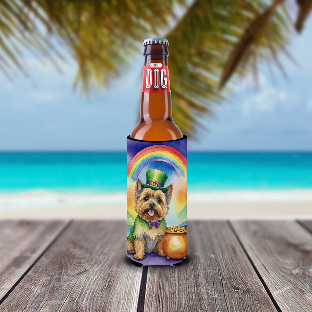Cairn Terrier St Patrick's Day Slim Can Hugger , Insulated Foam Hugger for 12 oz Slim Cans, Beer Bottles & Water Bottles, Printed in USA