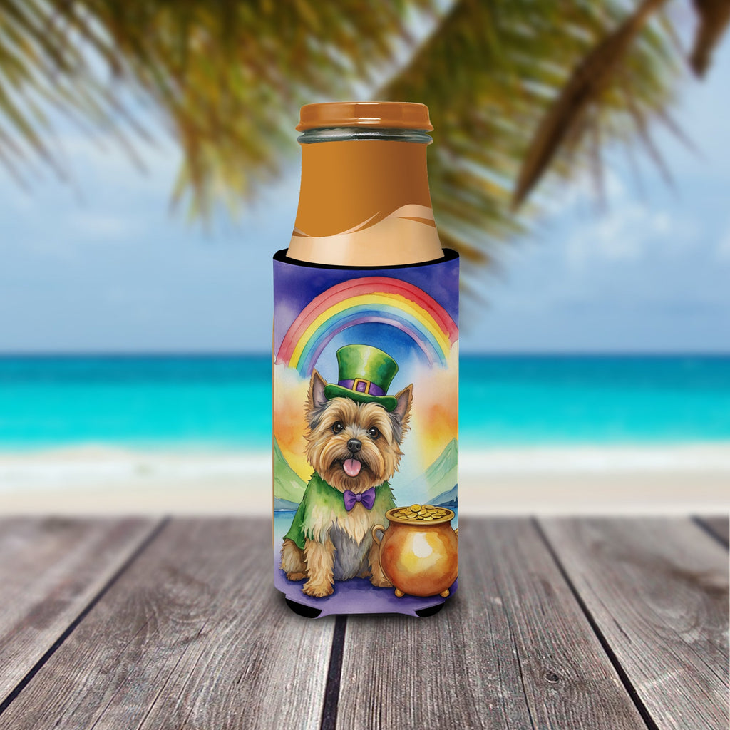 Cairn Terrier St Patrick's Day Slim Can Hugger , Insulated Foam Hugger for 12 oz Slim Cans, Beer Bottles & Water Bottles, Printed in USA
