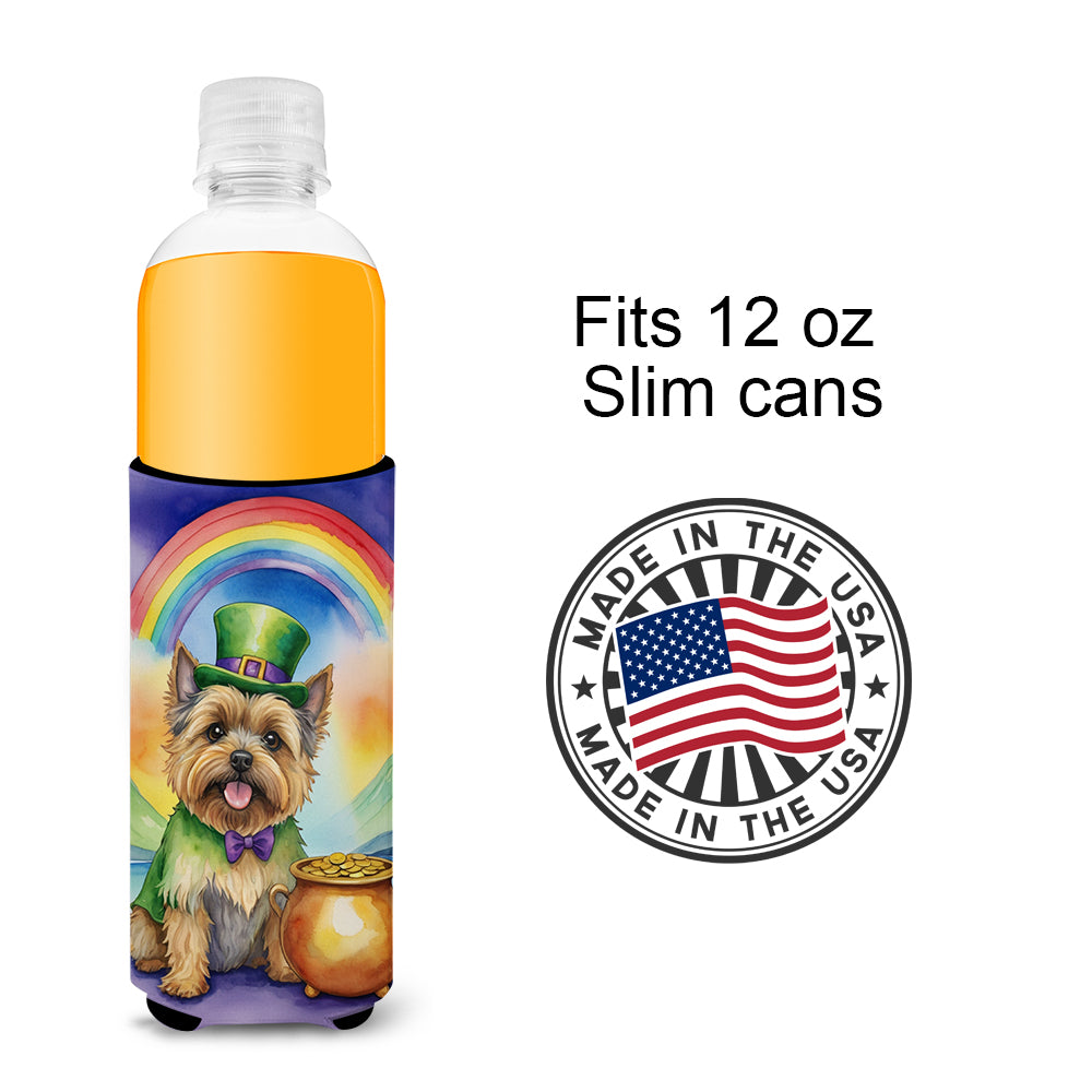 Cairn Terrier St Patrick's Day Slim Can Hugger , Insulated Foam Hugger for 12 oz Slim Cans, Beer Bottles & Water Bottles, Printed in USA