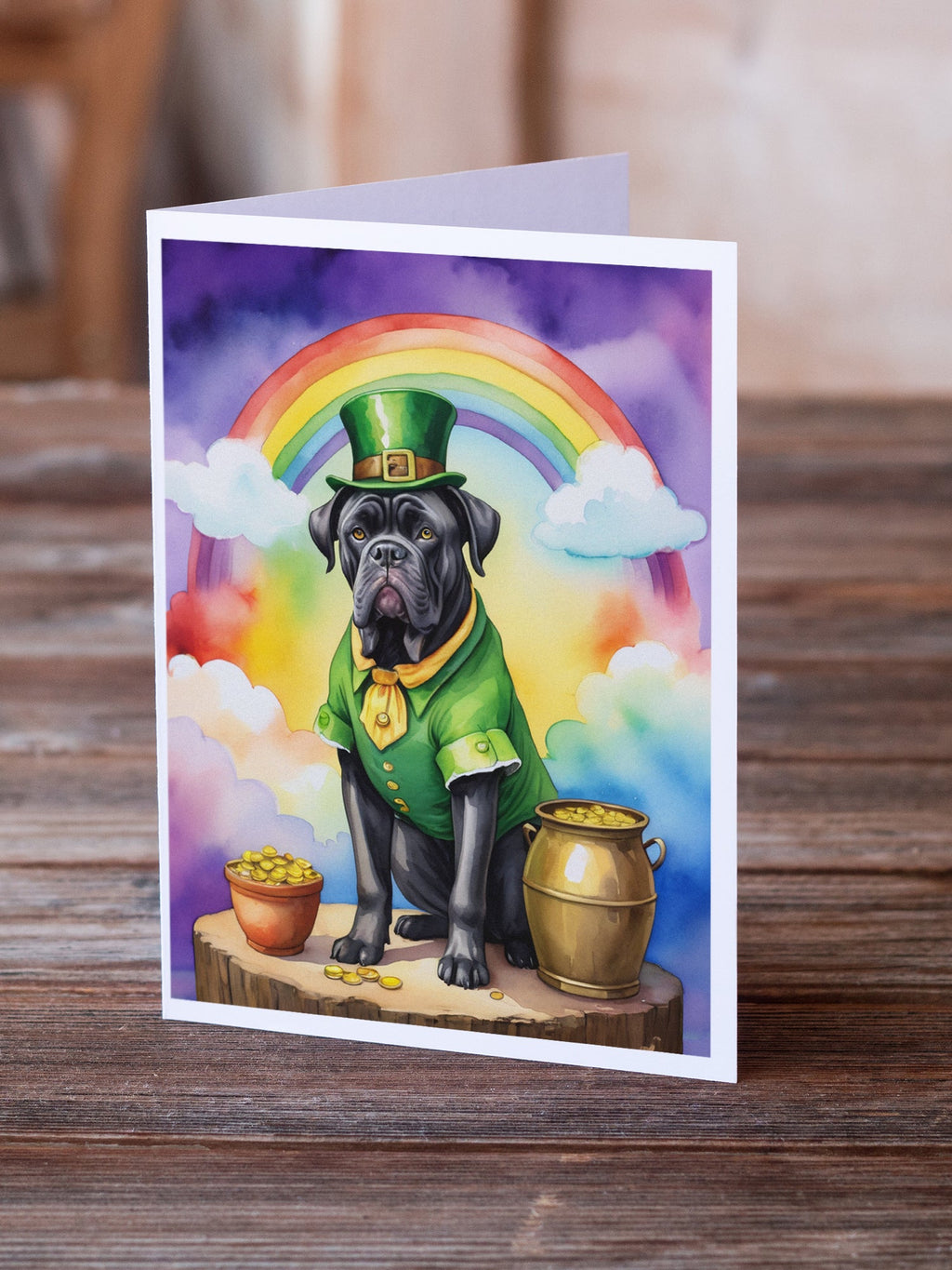 Cane Corso St Patrick's Day Greeting Cards Pack of 8 Blank Cards with Envelopes Whimsical A7 Size 5x7