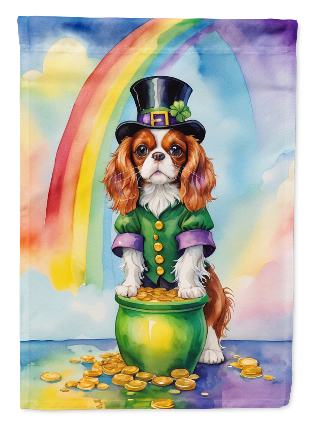 Cavalier Spaniel St Patrick's Day House Flag 28x40 Porch Sleeve Pole Decorative Outside Yard Banner Artwork Wall Hanging, Polyester