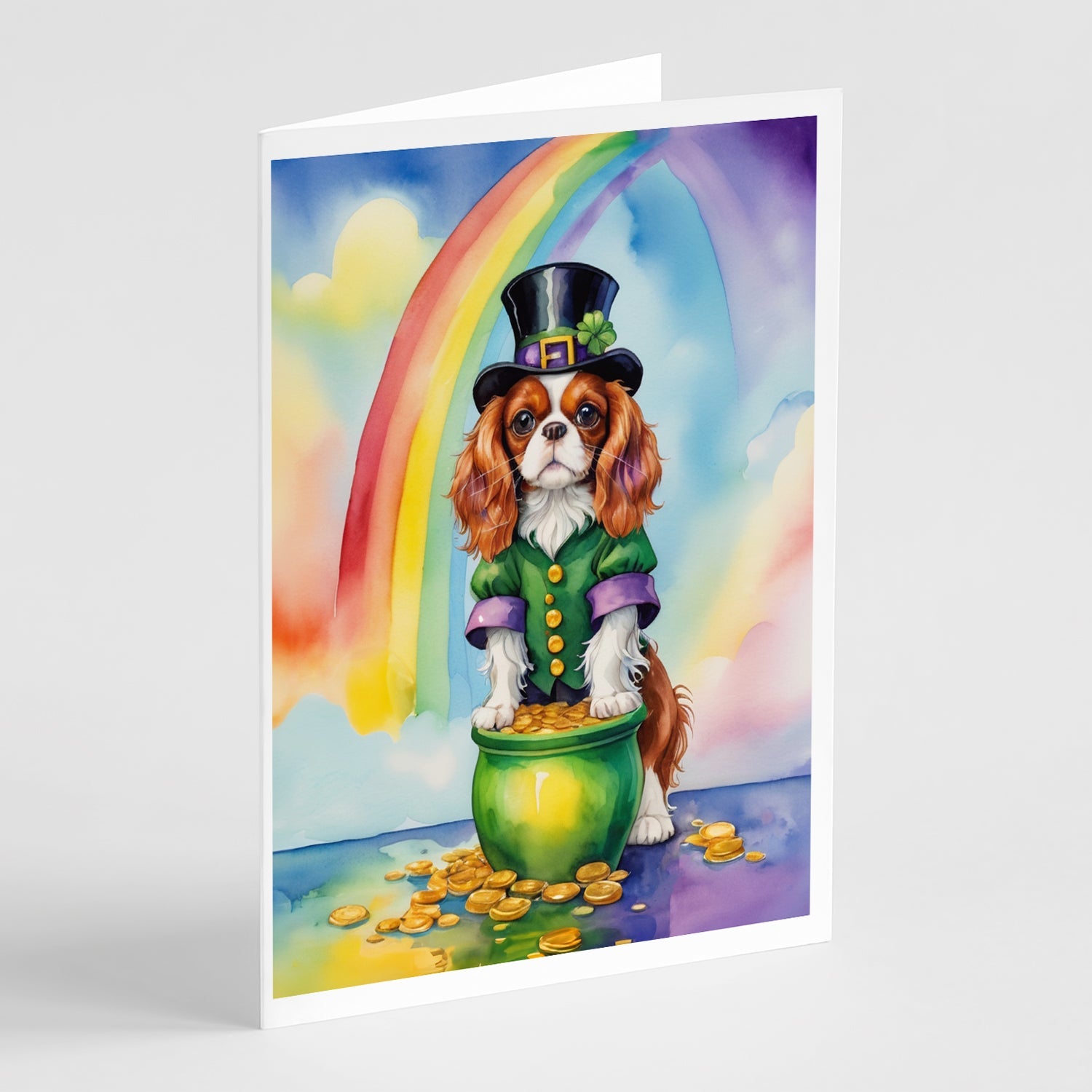 Cavalier Spaniel St Patrick's Day Greeting Cards Pack of 8 Blank Cards with Envelopes Whimsical A7 Size 5x7