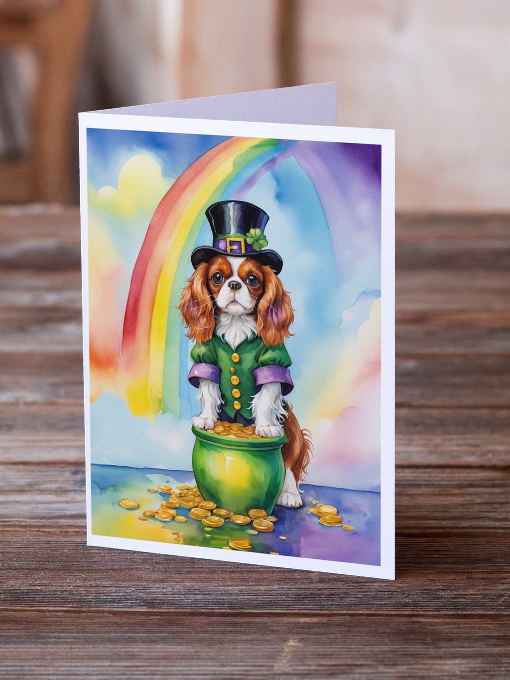 Cavalier Spaniel St Patrick's Day Greeting Cards Pack of 8 Blank Cards with Envelopes Whimsical A7 Size 5x7